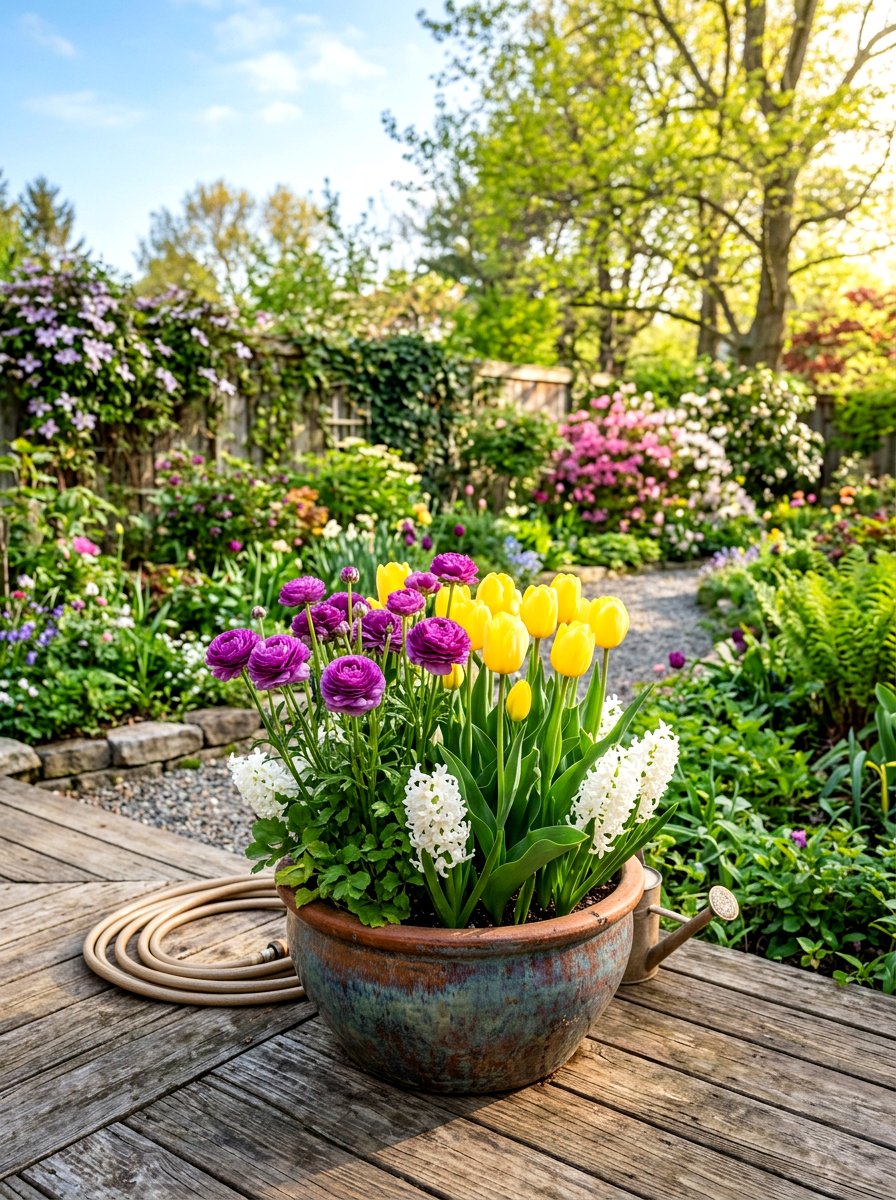 Mixed Spring Bulb Planter - 25 Spring Ranunculus Planter Ideas
