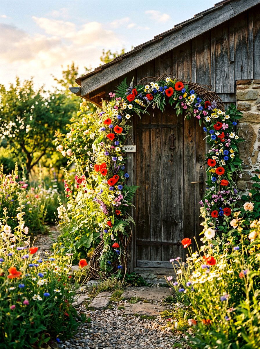 Mixed Wildflower Garland - 25 Spring Door Garland Ideas