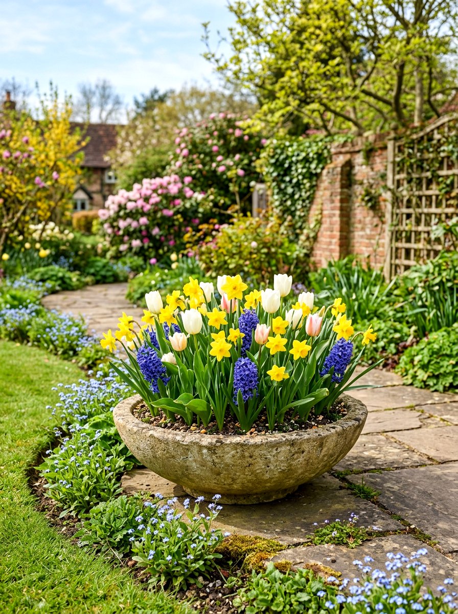 Mixed bulb spring containers - 25 Spring Porch Flower Pot Ideas