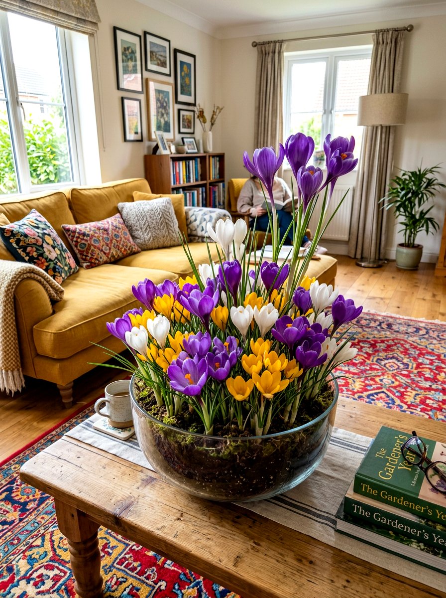 Mixed color crocus display - 25 Spring Crocus Bowl Ideas