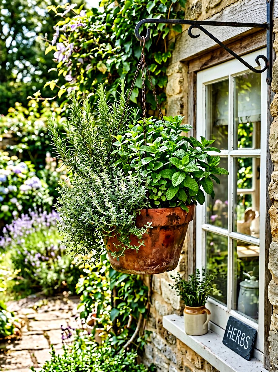 Mixed herb hanging basket - 25 Spring Hanging Basket Ideas