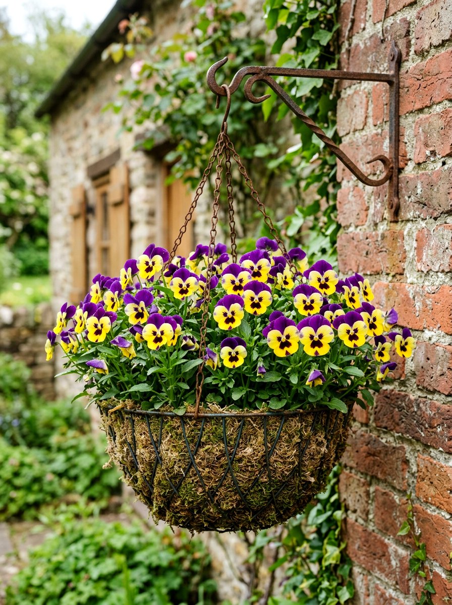 Mixed pansy and viola basket - 25 Spring Hanging Basket Ideas