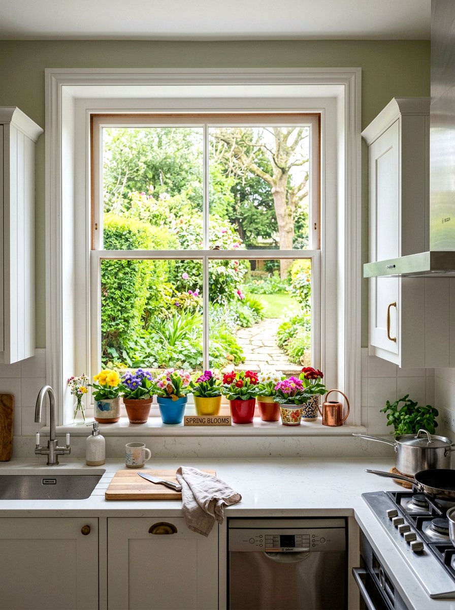 Mixed primrose windowsill garden - 25 Spring Fresh Flower Ideas