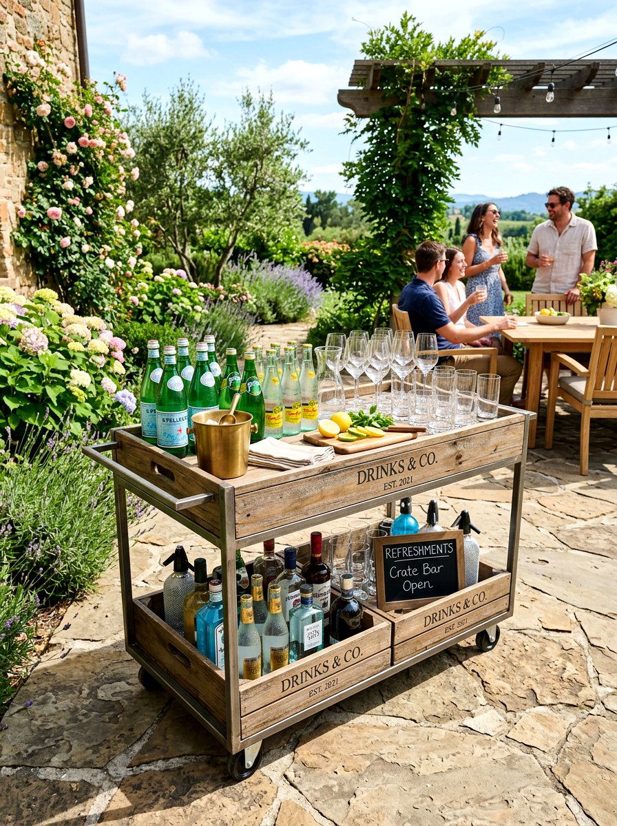 Mobile Crate Bar Cart - 25 Spring Outdoor Crate Display Ideas