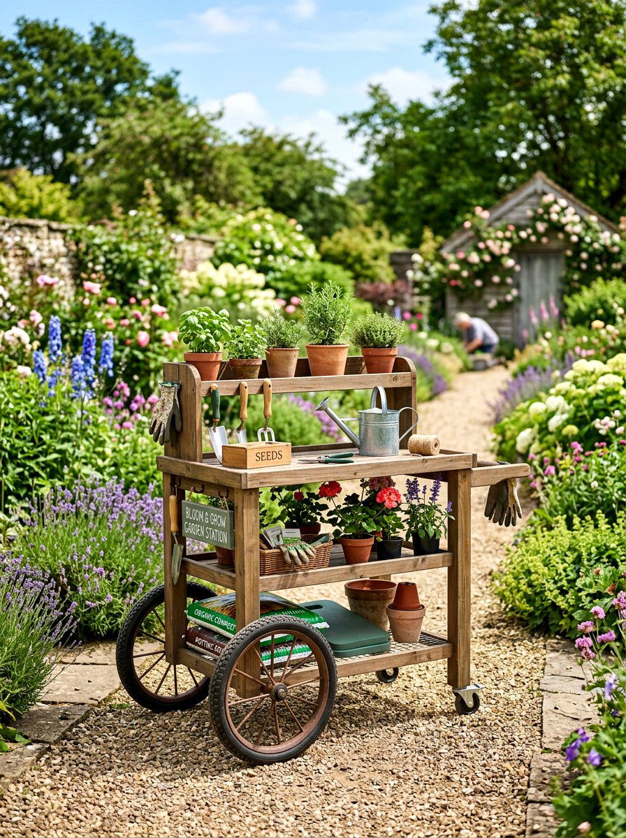 Mobile Garden Cart Station - 25 Spring Potting Station Decor Ideas