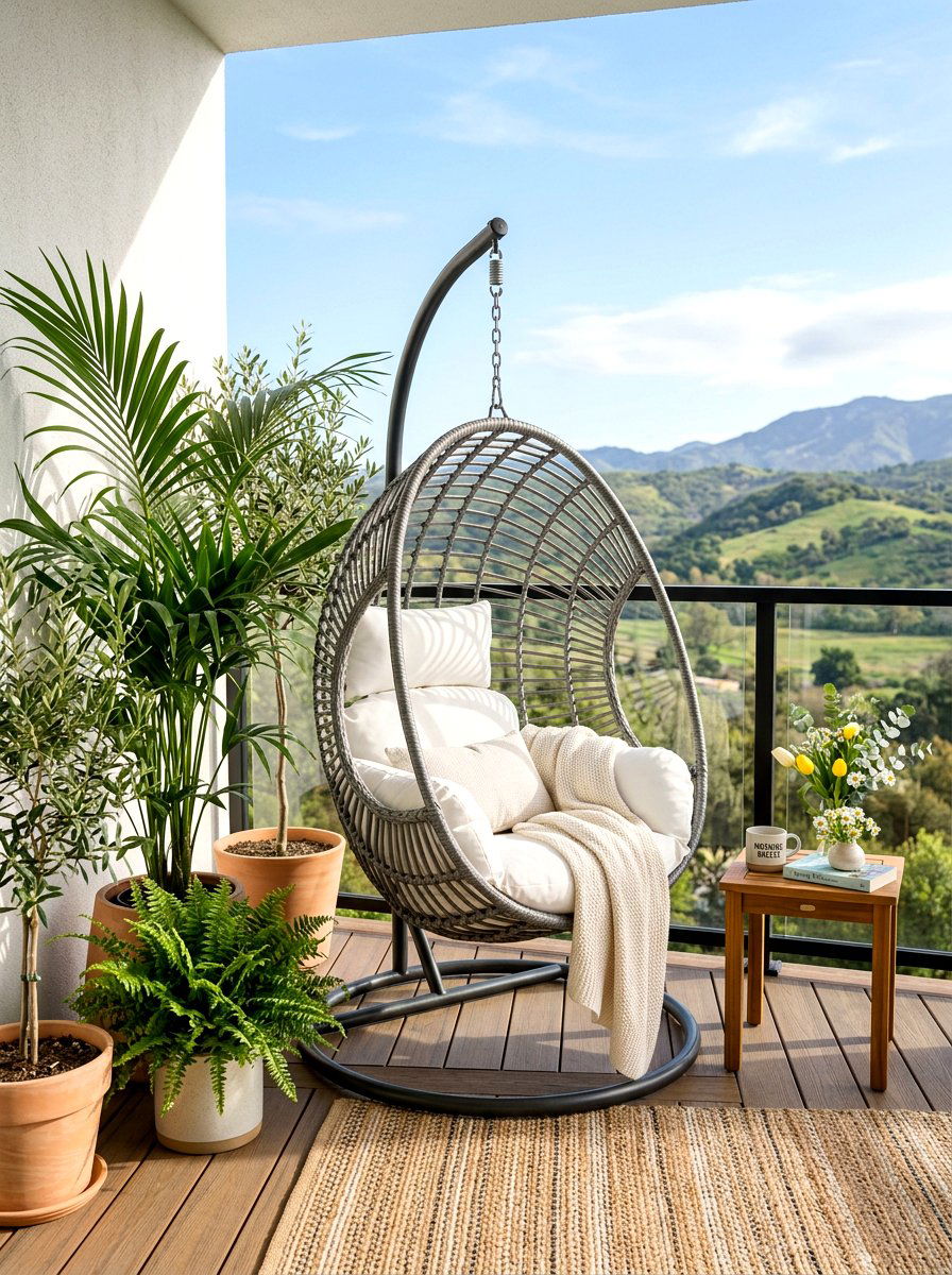 Modern Balcony Egg Chair - 25 Balcony Spring Decor Ideas