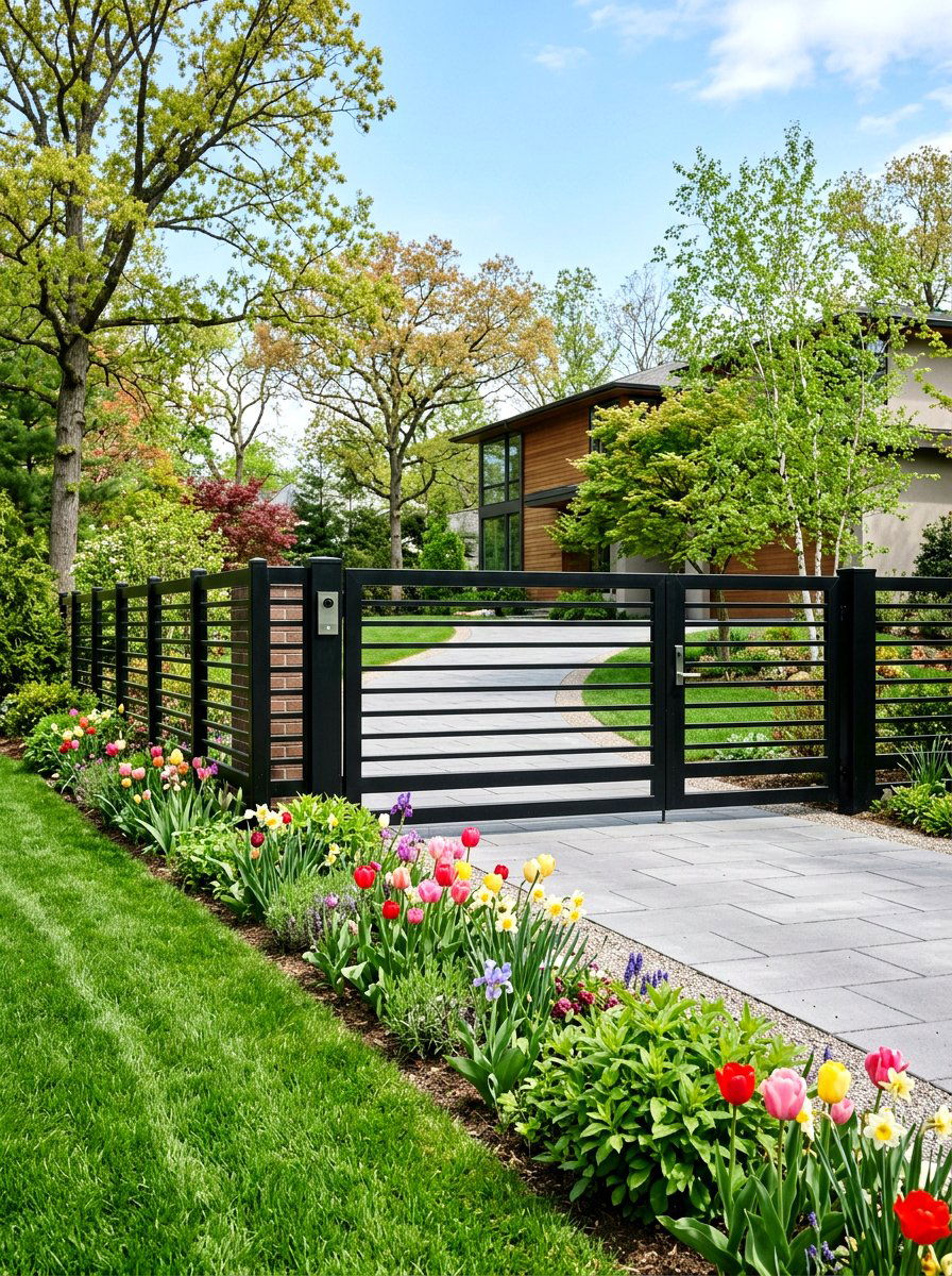 Modern Black Metal Gate - 25 Spring Driveway Gate Ideas