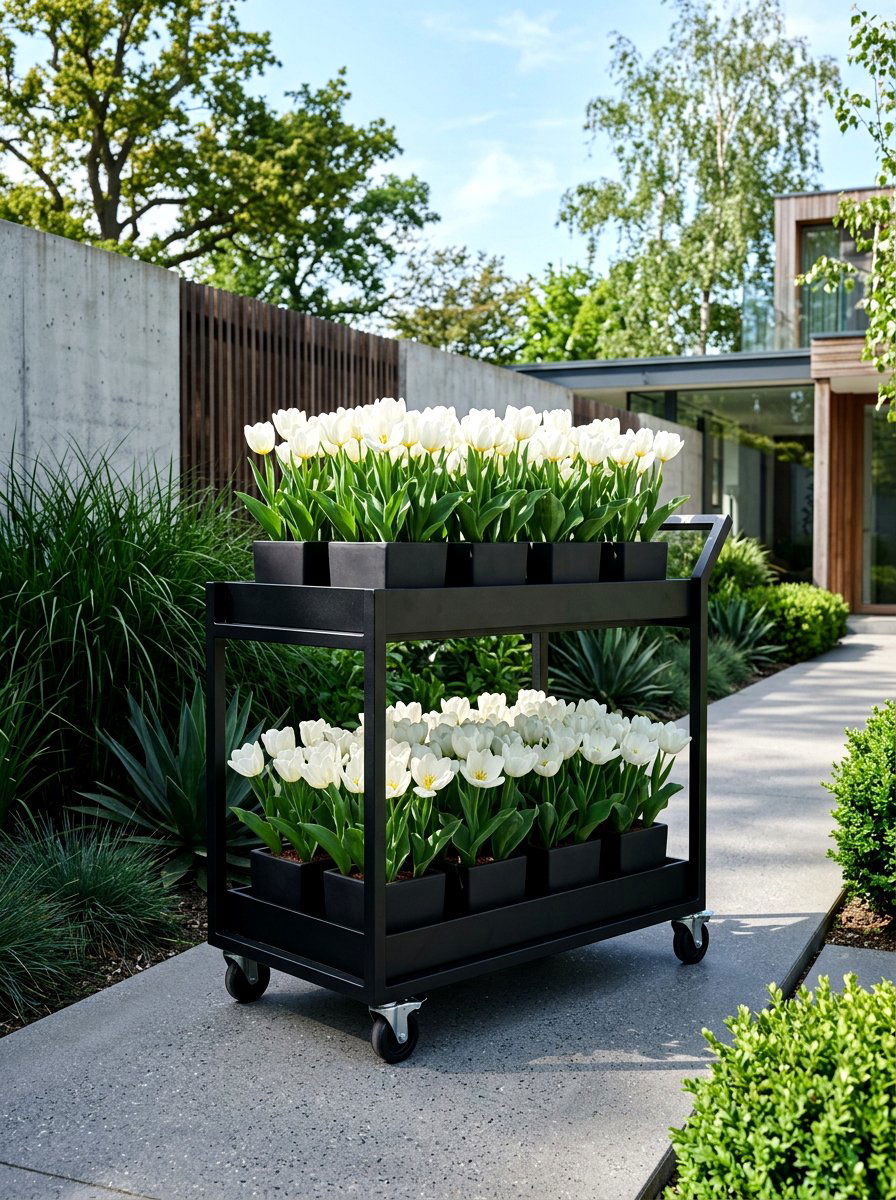 Modern Black Metal Planter Cart - 25 Spring Garden Cart Display Ideas