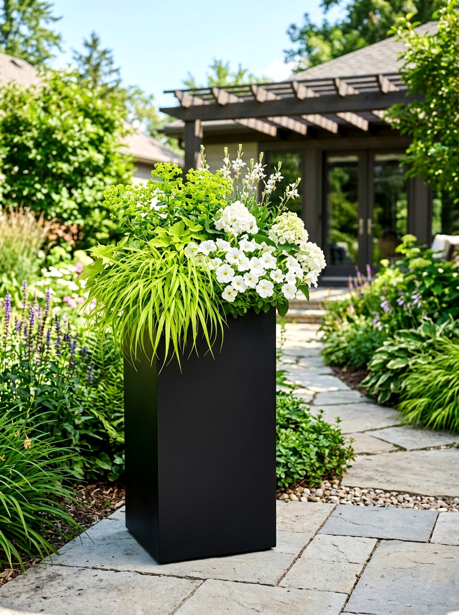Modern Black Planter - 25 Spring Front Yard Planter Ideas