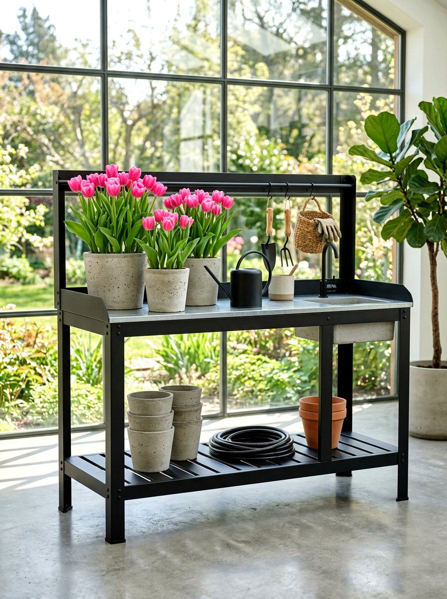 Modern Black Potting Bench - 25 Spring Potting Bench Decor Ideas