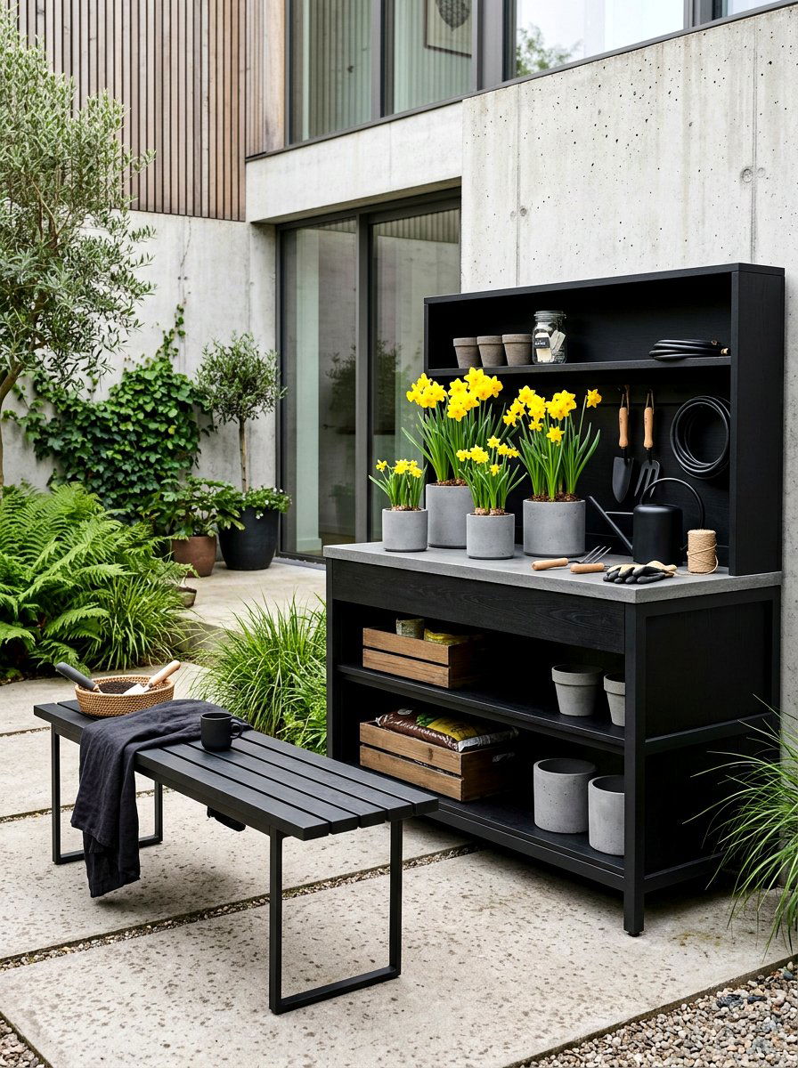 Modern Black Potting Station - 25 Spring Potting Station Decor Ideas