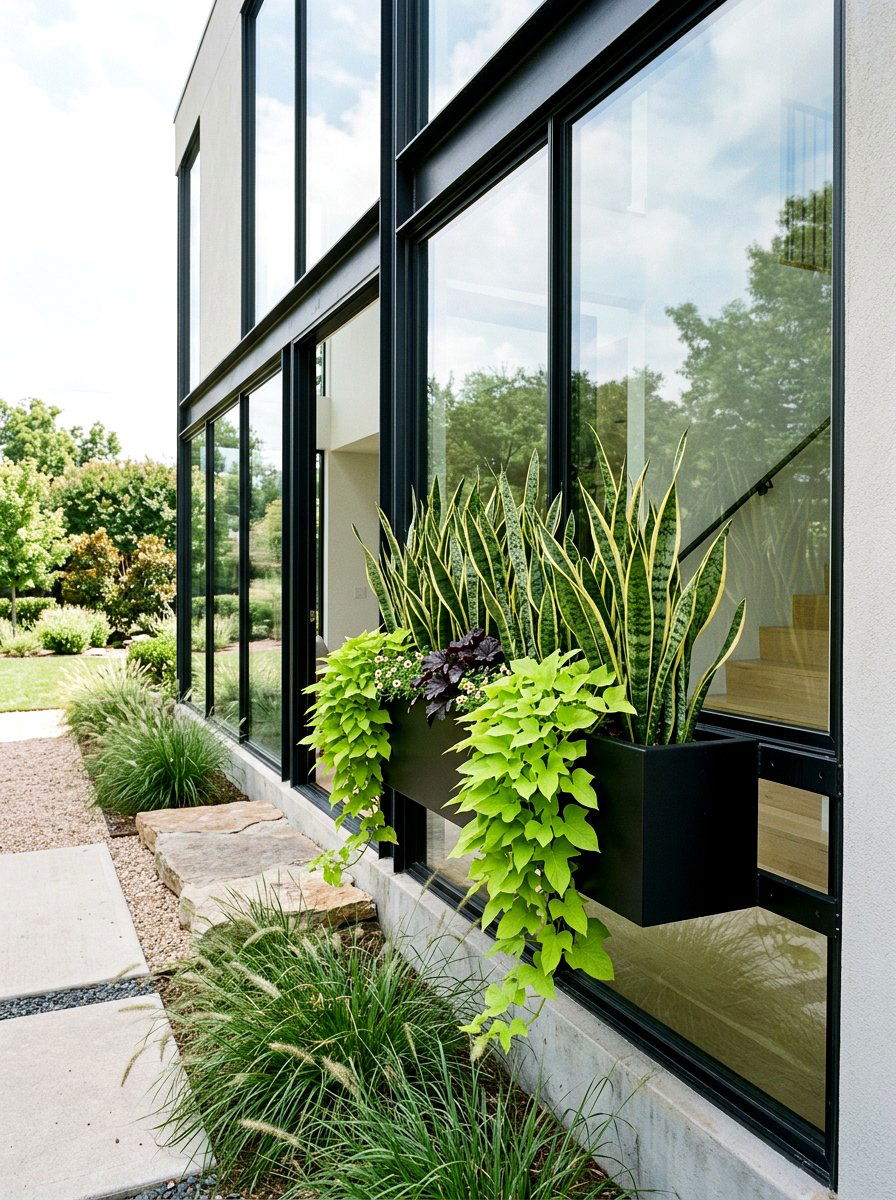 Modern Black Window Box - 25 Spring Window Box Planter Ideas