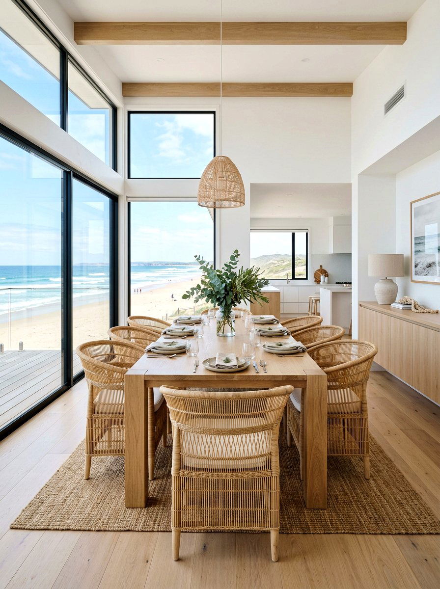 Modern Coastal Dining Room With Light Wood - 25 Spring Beach House Decor Ideas