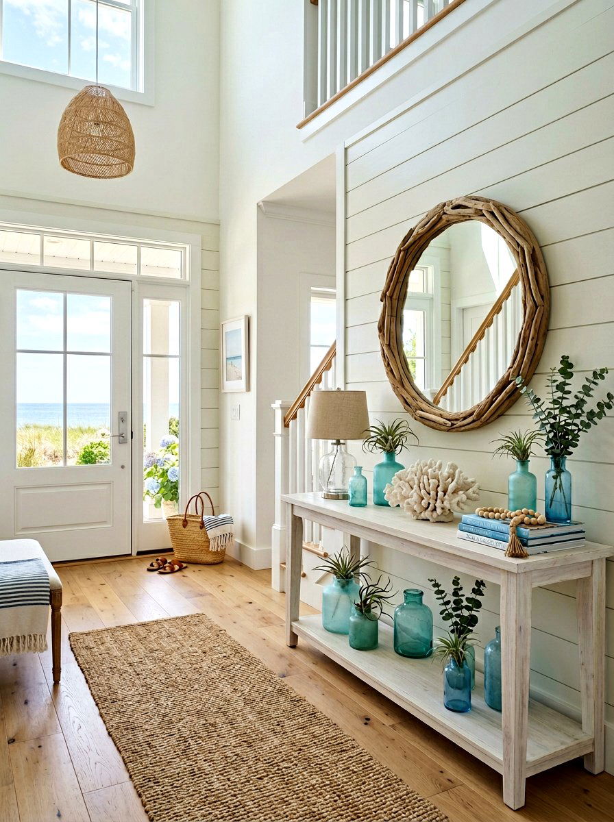 Modern Coastal Entry - 25 Spring Foyer Table Decor Ideas