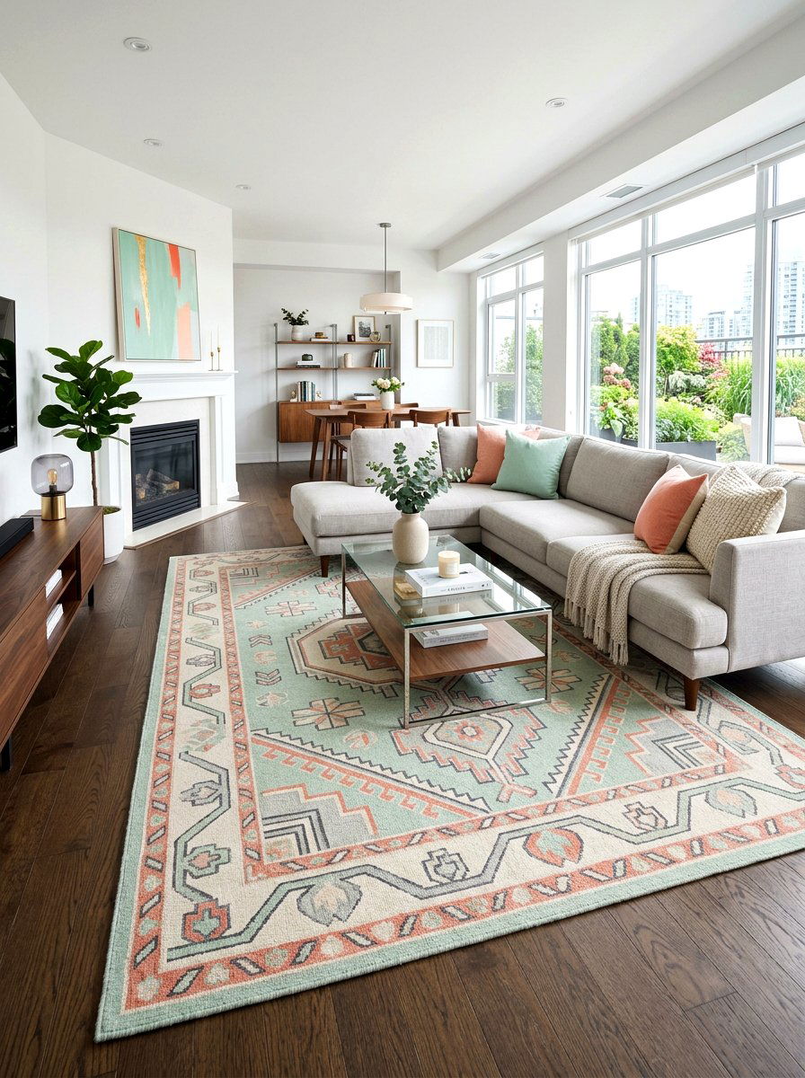 Modern Colorful Area Rug - 25 Spring Home Staging Ideas