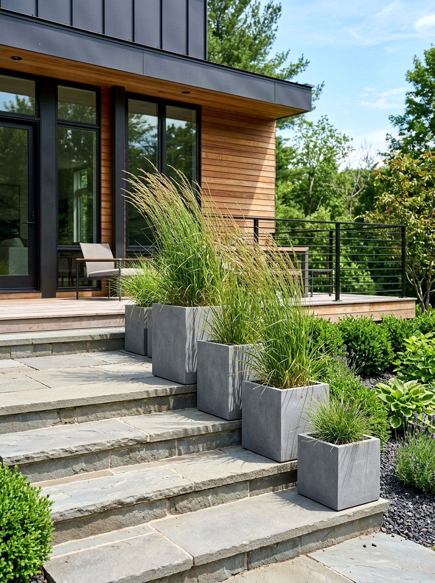 Modern Concrete Porch Planter - 25 Spring Porch Step Decor Ideas