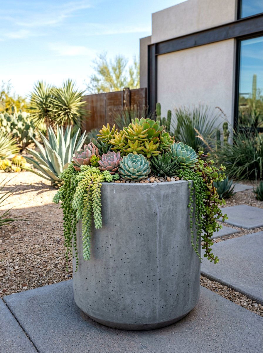 Modern Concrete Urn With Succulents - 25 Spring Urn Planter Ideas