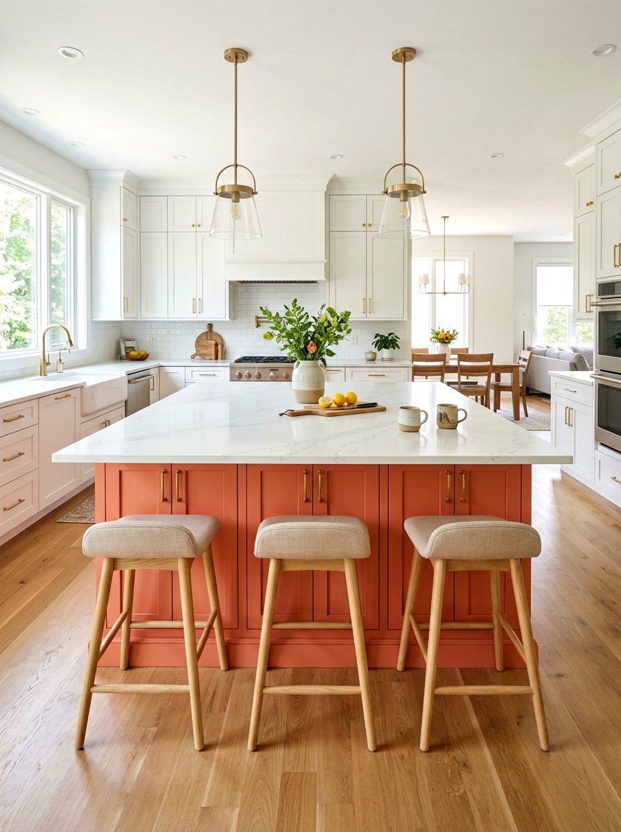 Modern Coral Kitchen Island - 25 Spring Coral Decor Ideas
