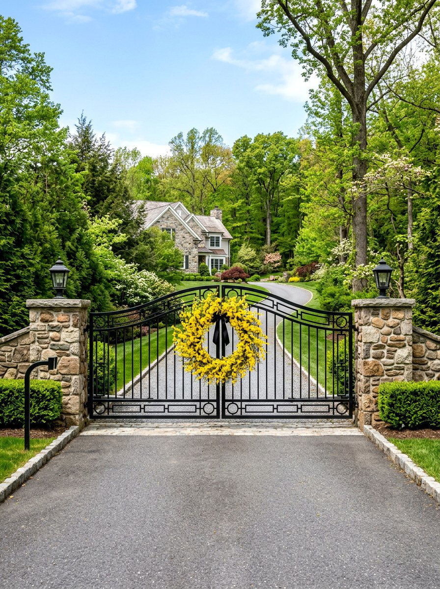 Modern Driveway Gate With Spring Wreath - 25 Spring Driveway Decor Ideas