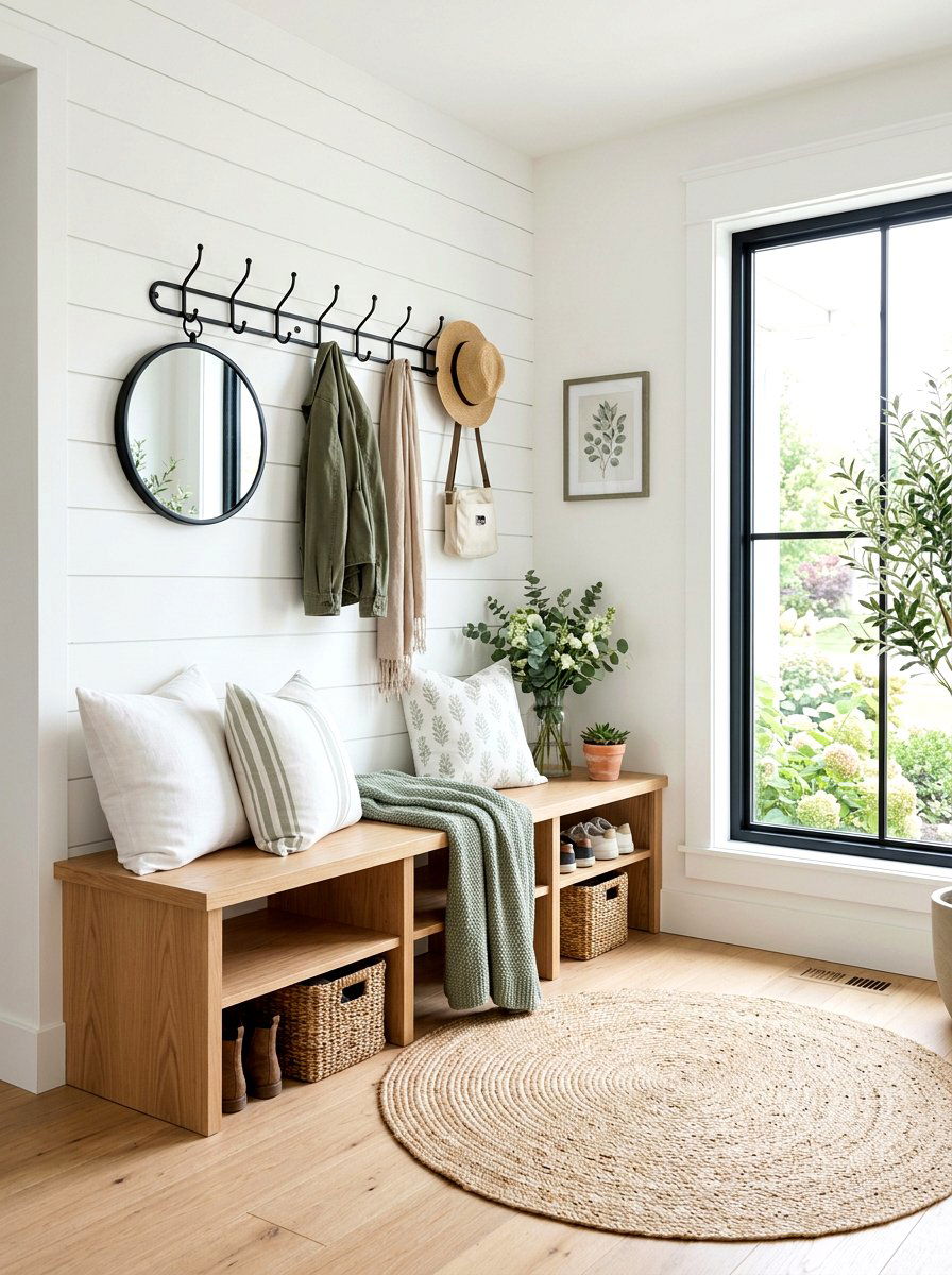 Modern Farmhouse Entryway Bench - 25 Spring Entryway Bench Decor Ideas