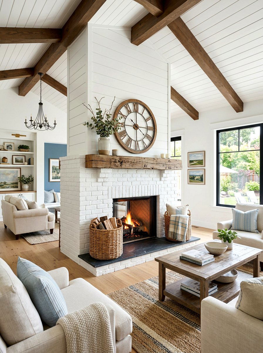Modern Farmhouse Living Room - 25 Spring White Brick Fireplace Ideas