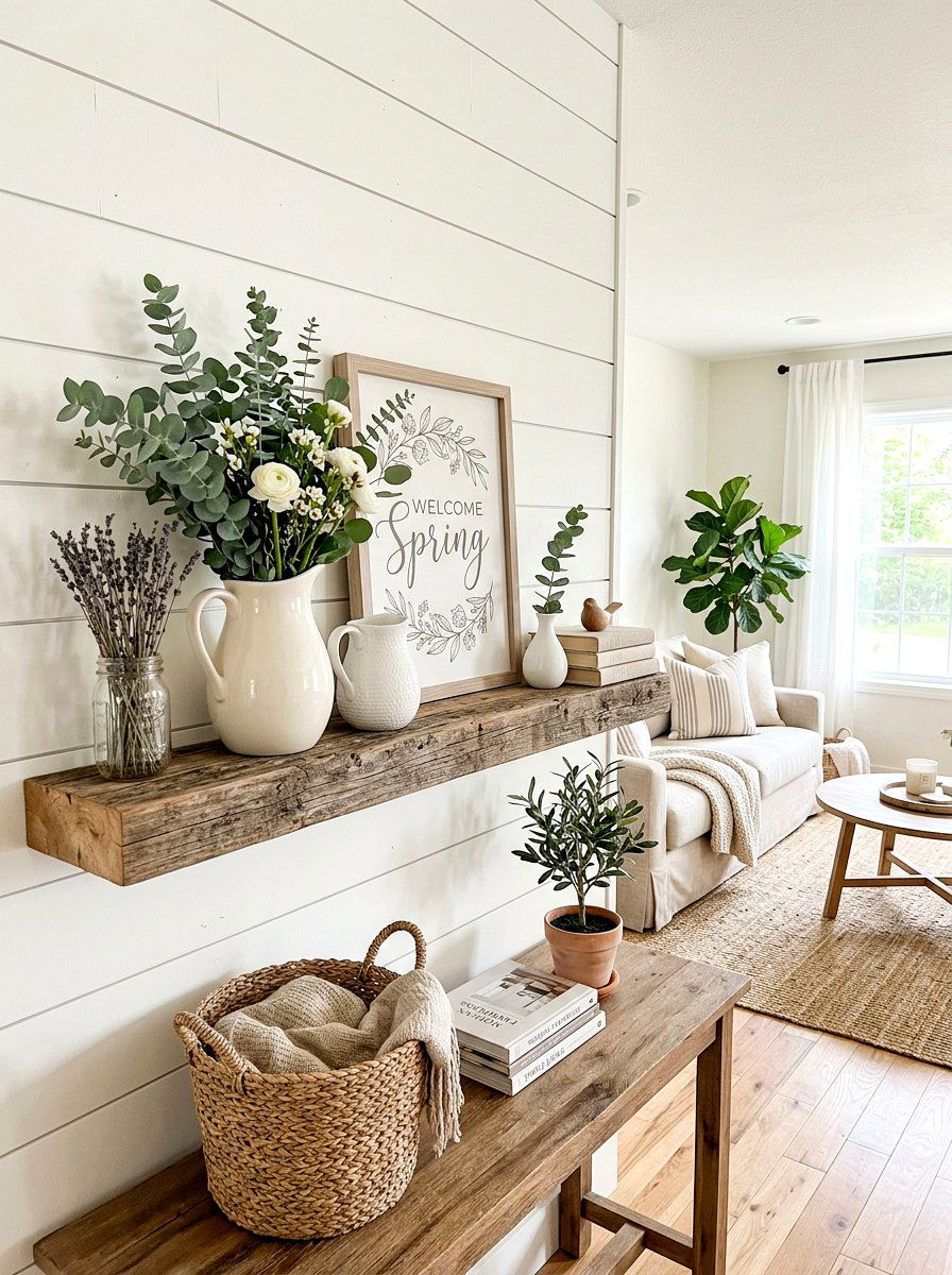 Modern Farmhouse Spring Shelf - 25 Spring Shelf Vignette Ideas