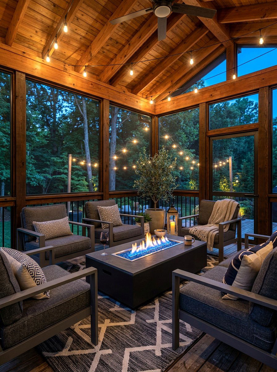 Modern Fire Pit - 25 Spring Screened Porch Decor Ideas