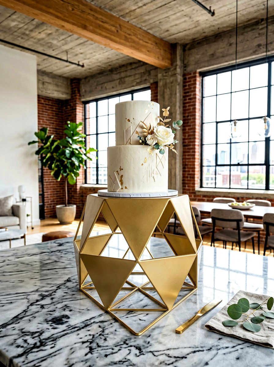 Modern Geometric Cake Stand - 25 Spring Wedding Cake Table Ideas