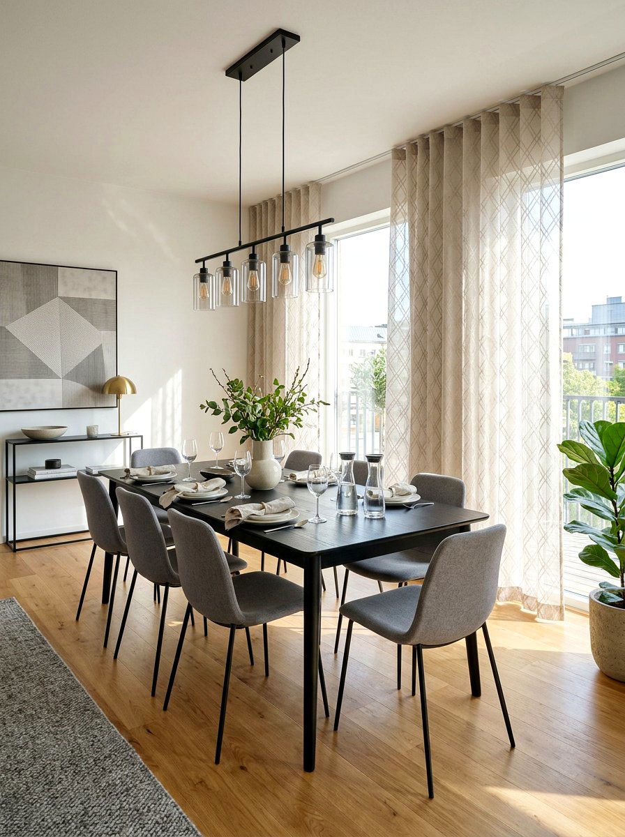 Modern Geometric Sheer Curtain - 25 Spring Dining Room Curtain Ideas