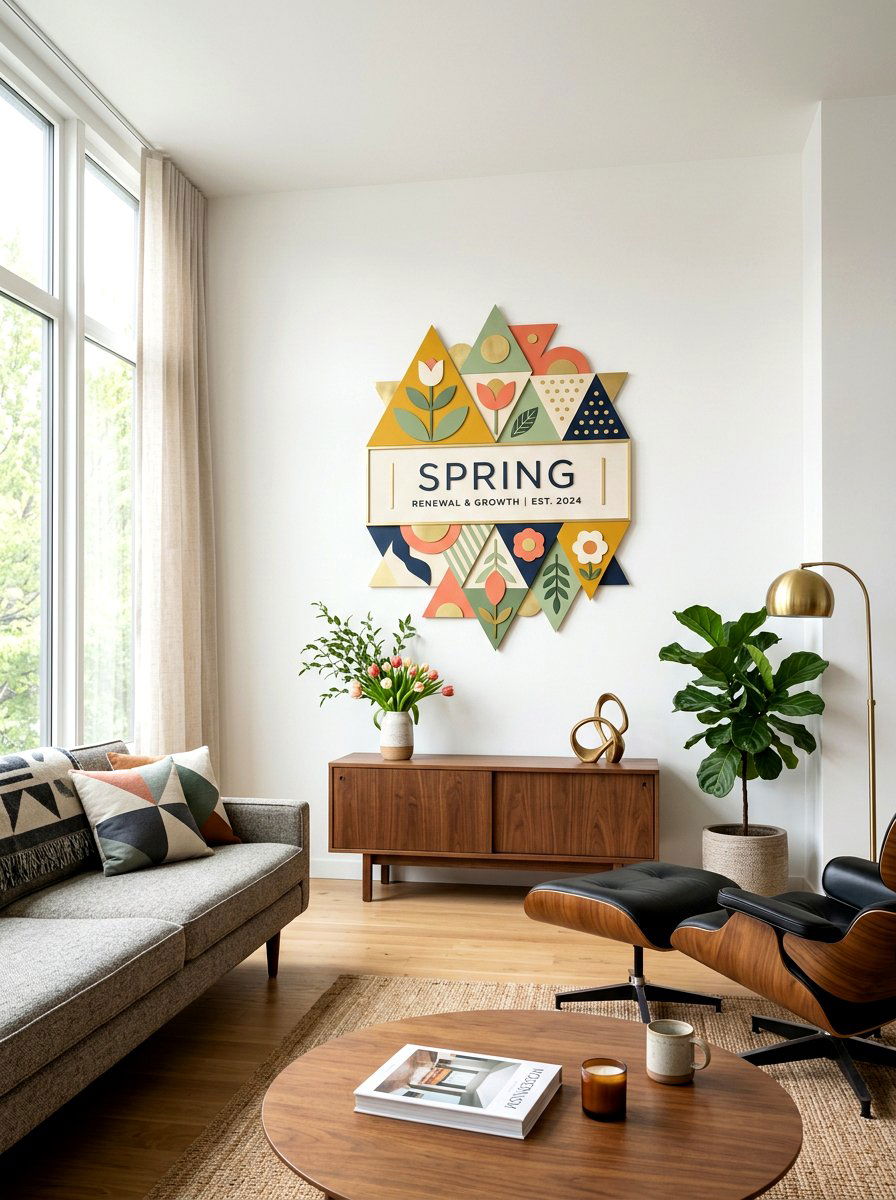 Modern Geometric Spring Sign - 25 Spring Painted Sign Ideas