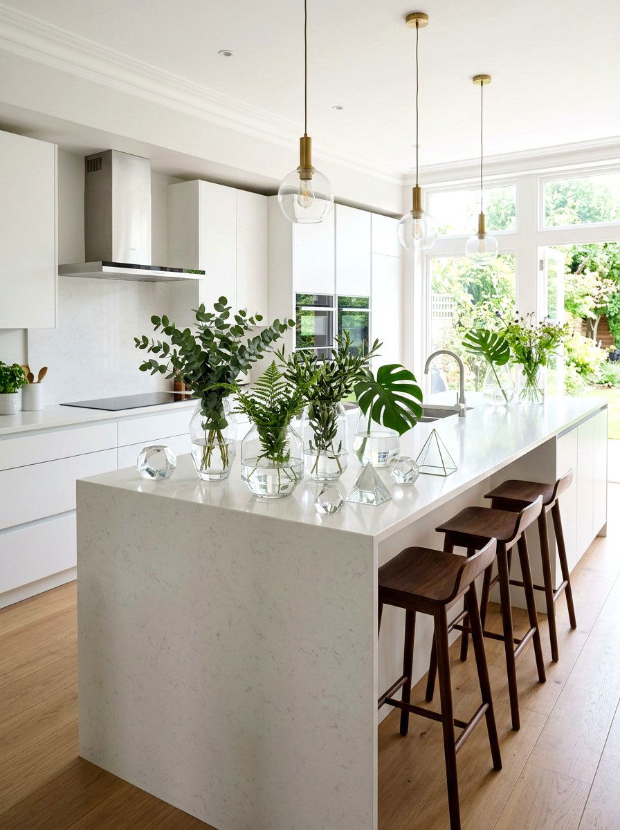 Modern Glass Vessel Spring Arrangement - 25 Spring Kitchen Island Decor Ideas