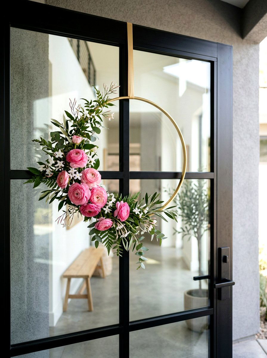 Modern Gold Hoop Wreath - 25 Spring Floral Wreath Ideas