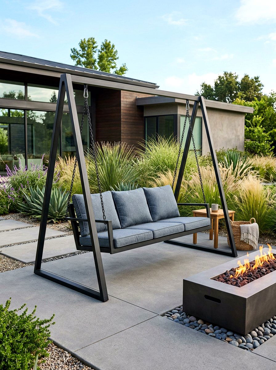 Modern Metal Swing Minimalist Styling - 25 Spring Garden Swing Decor Ideas