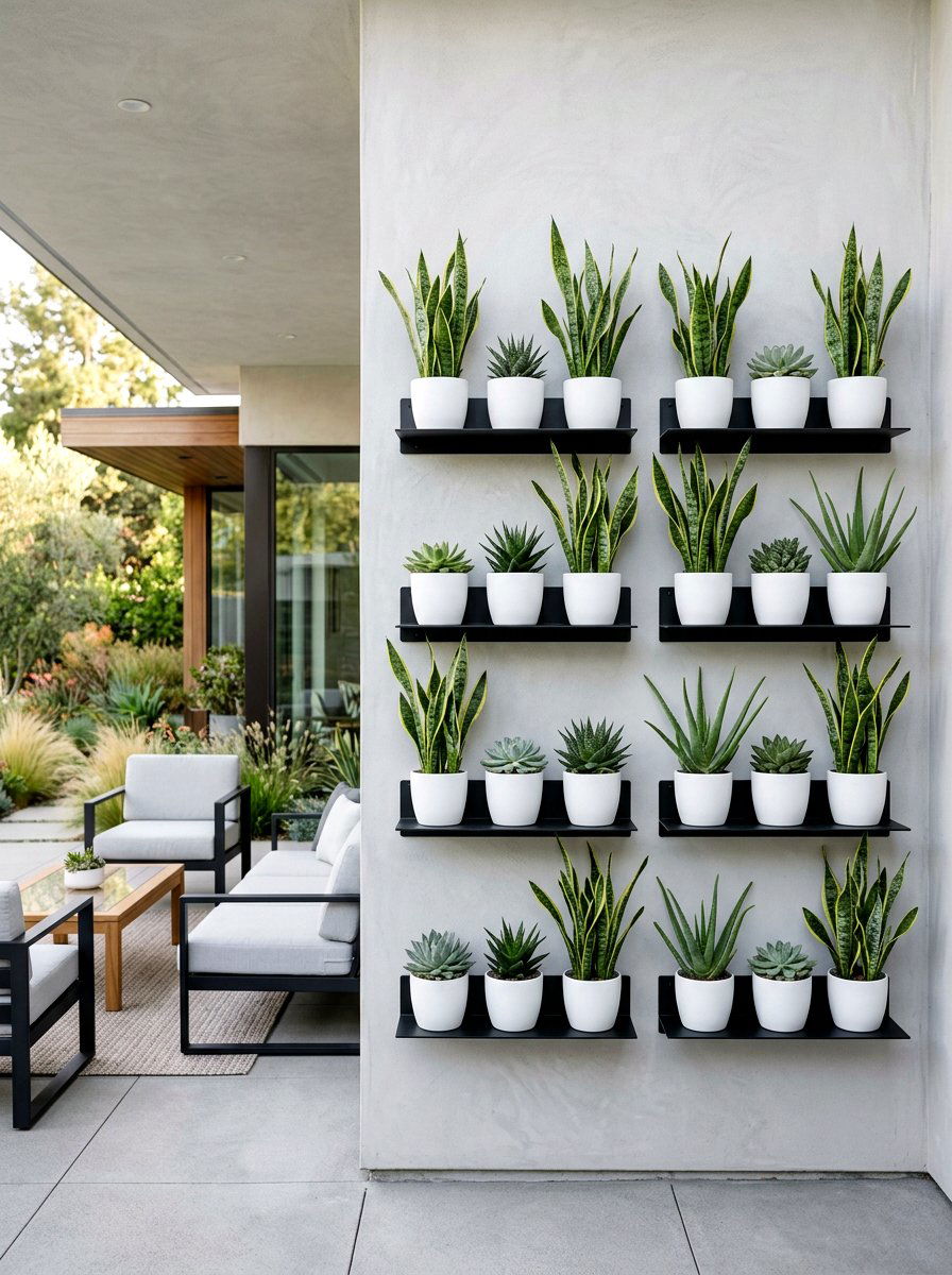 Modern Minimalist Plant Wall - 25 Spring Outdoor Shelf Decor Ideas
