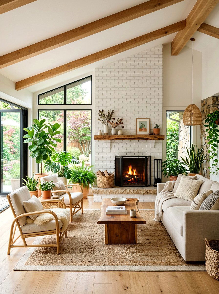 Modern Organic Living Room - 25 Spring White Brick Fireplace Ideas