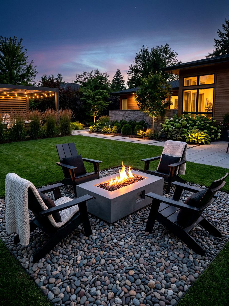 Modern Outdoor Fire Pit - 25 Spring Backyard Seating Decor Ideas