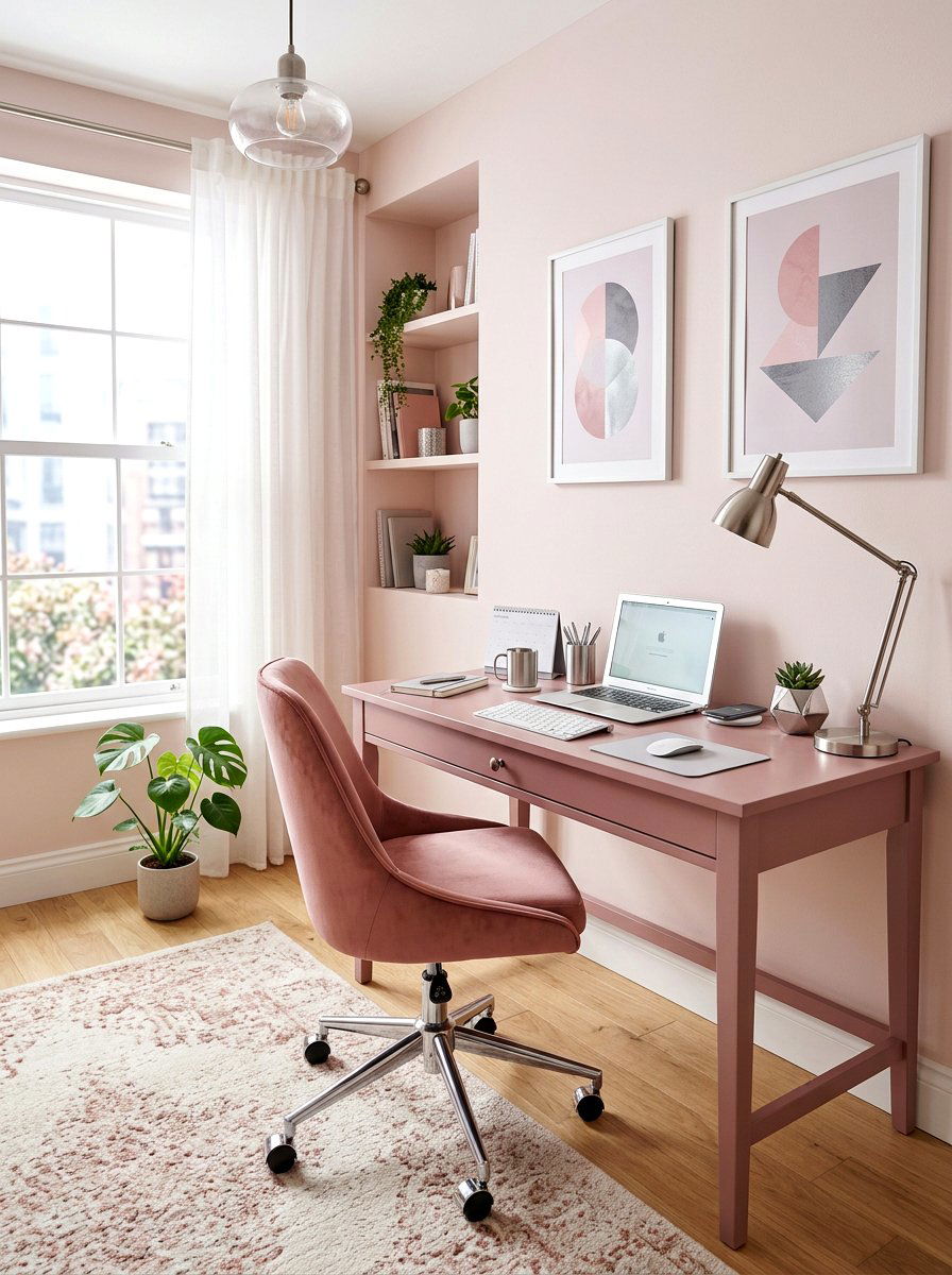 Modern Pink Workspace - 25 Spring Desk Decor Ideas