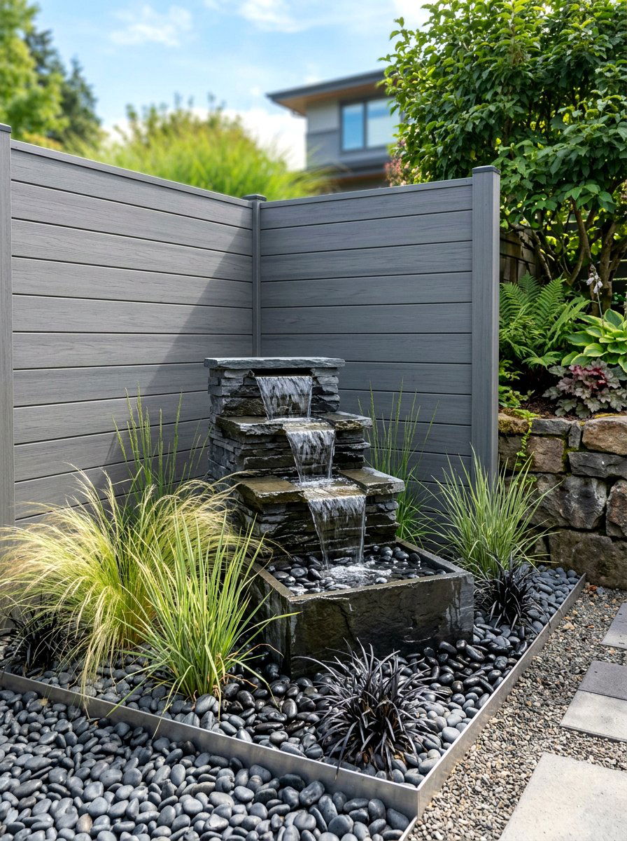 Modern Water Feature - 25 Spring Backyard Corner Decor Ideas
