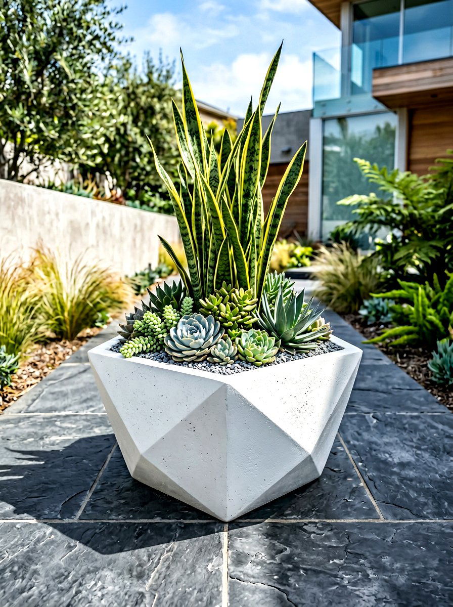 Modern White Geometric Planter - 25 Spring Sidewalk Planter Ideas