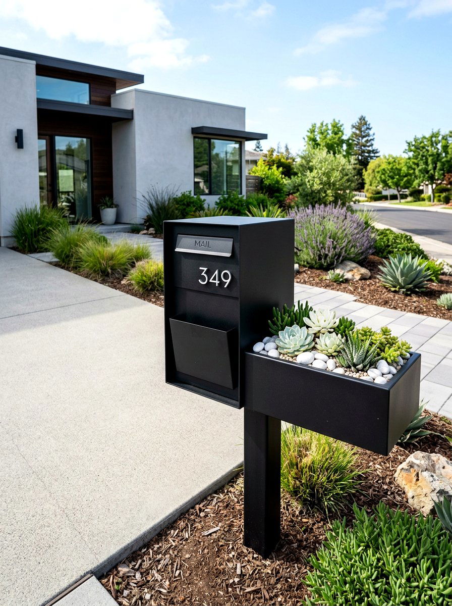 Modern black mailbox planter - 25 Spring Mailbox Planter Ideas