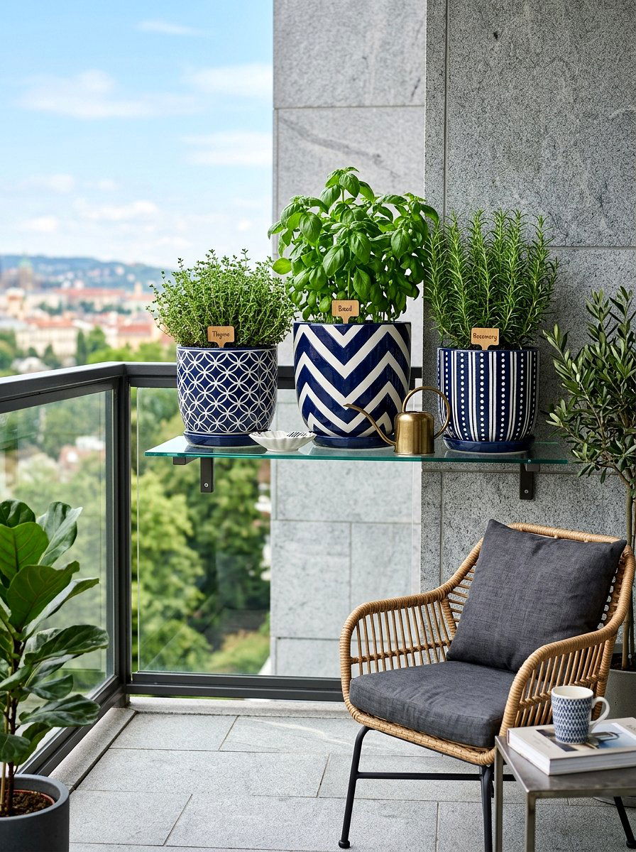 Modern ceramic herb pots - 25 Spring Balcony Herb Garden Ideas