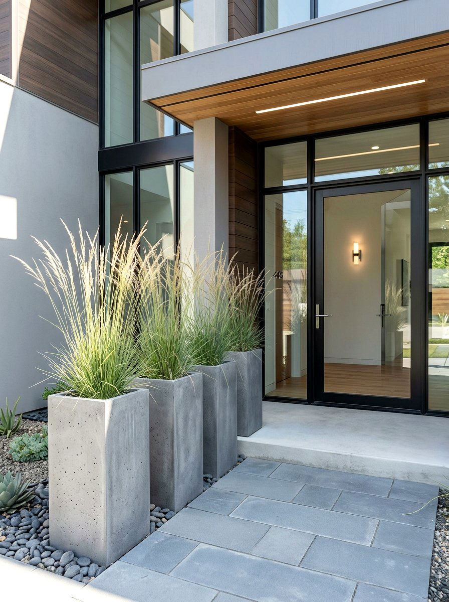 Modern concrete tall planters - 25 Spring Porch Flower Pot Ideas