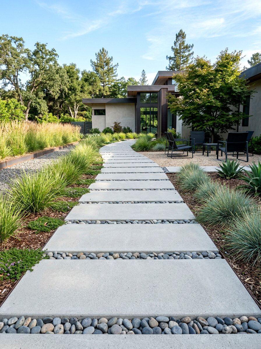 Modern concrete walkway - 25 Spring Front Walkway Decor Ideas