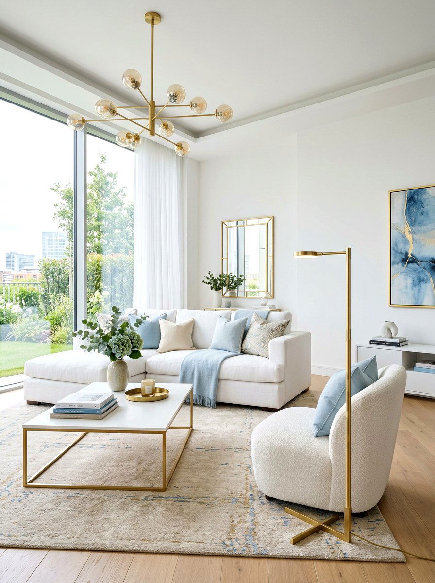 Modern gold lighting - 25 Spring Living Room Refresh Ideas