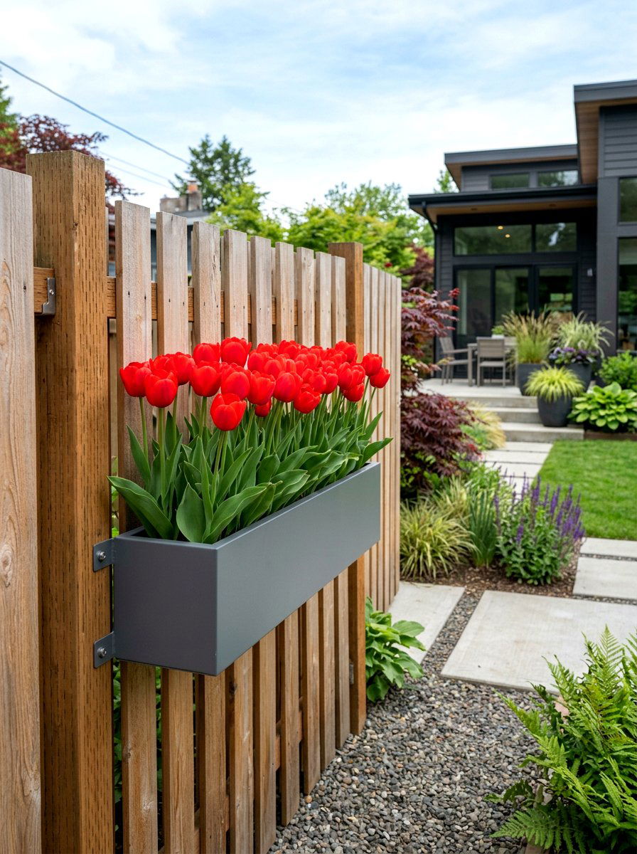 Modern gray fence planter - 25 Spring Picket Fence Planter Ideas