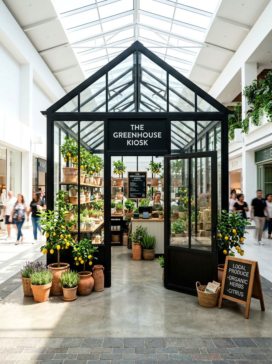 Modern greenhouse kiosk - 25 Spring Visual Merchandising Ideas