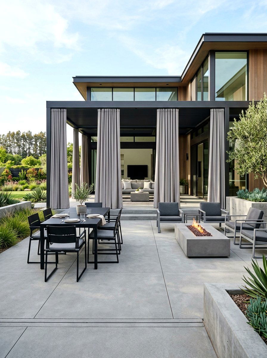 Modern grey patio panels - 25 Spring Outdoor Curtain Ideas
