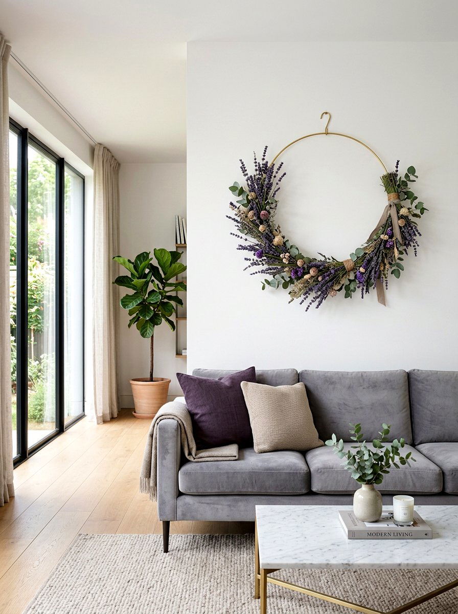 Modern lavender hoop wreath - 25 Spring Lavender Wreath Ideas