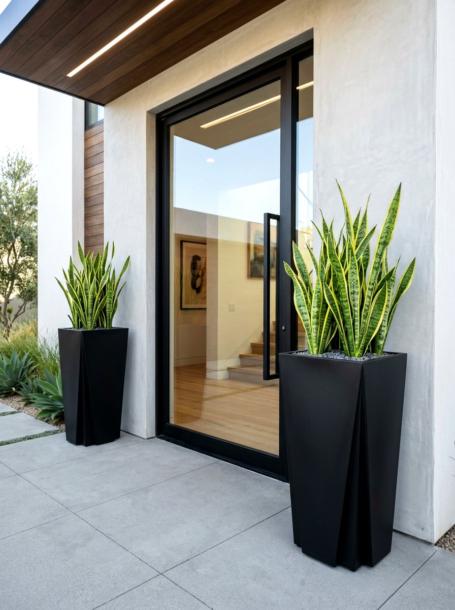 Modern tall black planter - 25 Spring Planter Ideas for Front Porch