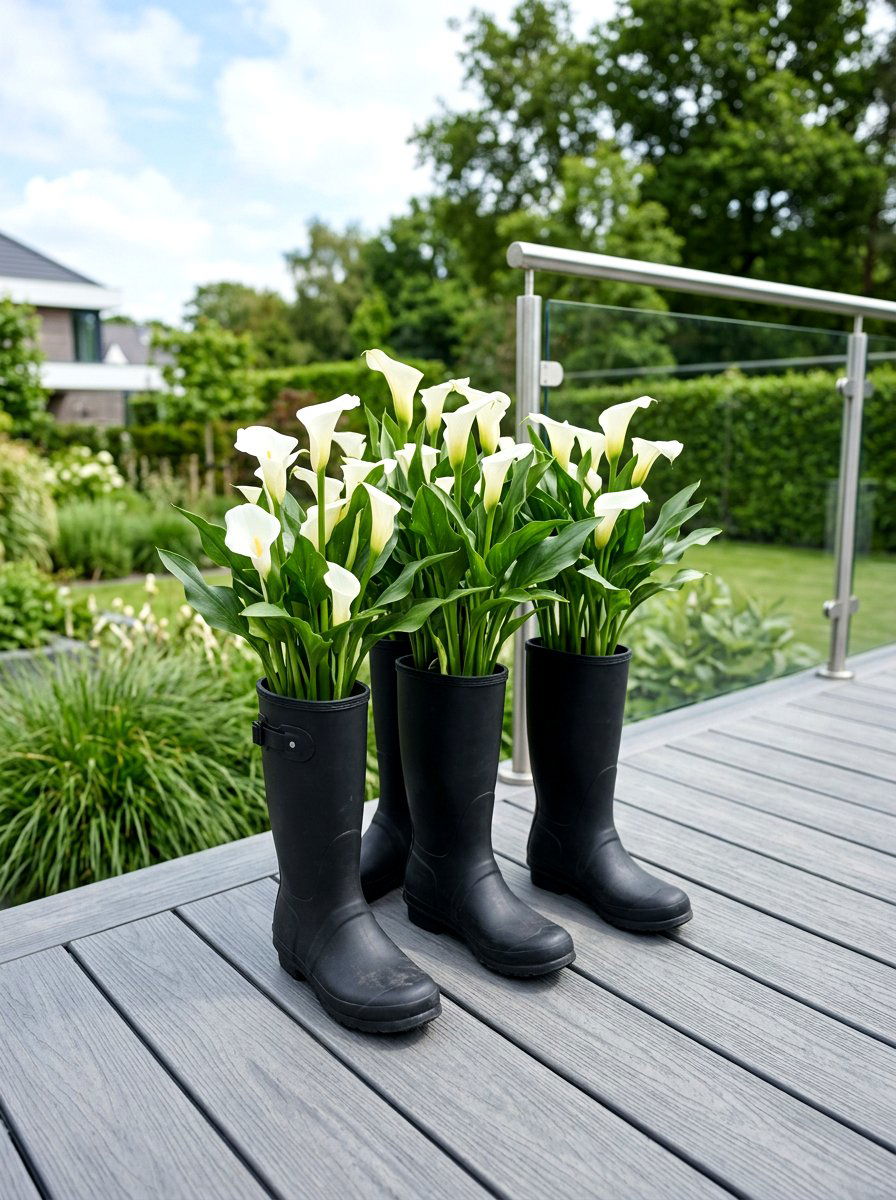 Monochromatic Boot Planter - 25 Spring Rain Boot Planter Ideas